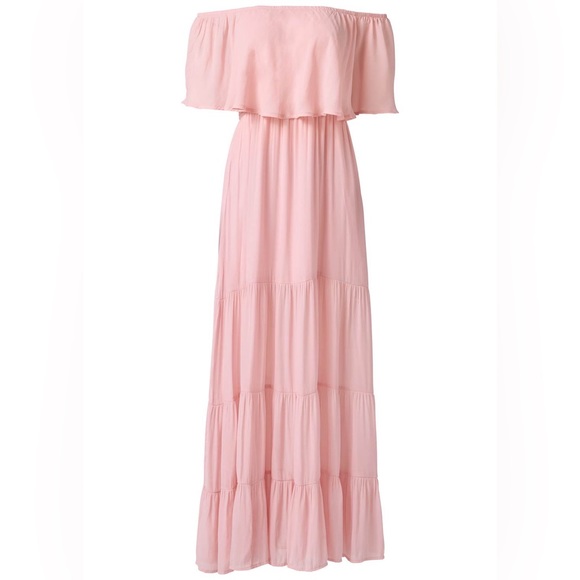 Tiered Maxi Dress Venus pink blush NWOT off shoulder beach sexy - Picture 1 of 7